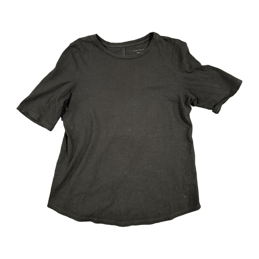 Eileen Fisher Black 100% Organic Cotton Short Sleeve Crew Neck Tee Shirt Medium